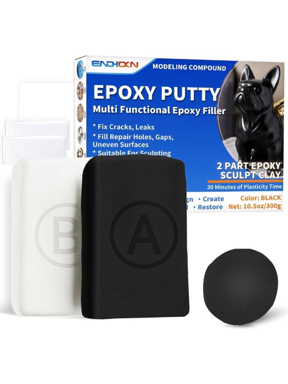 Versatile Black Epoxy Putty Stick - 10.5oz for Leaks, Cracks & Sculpting Clay